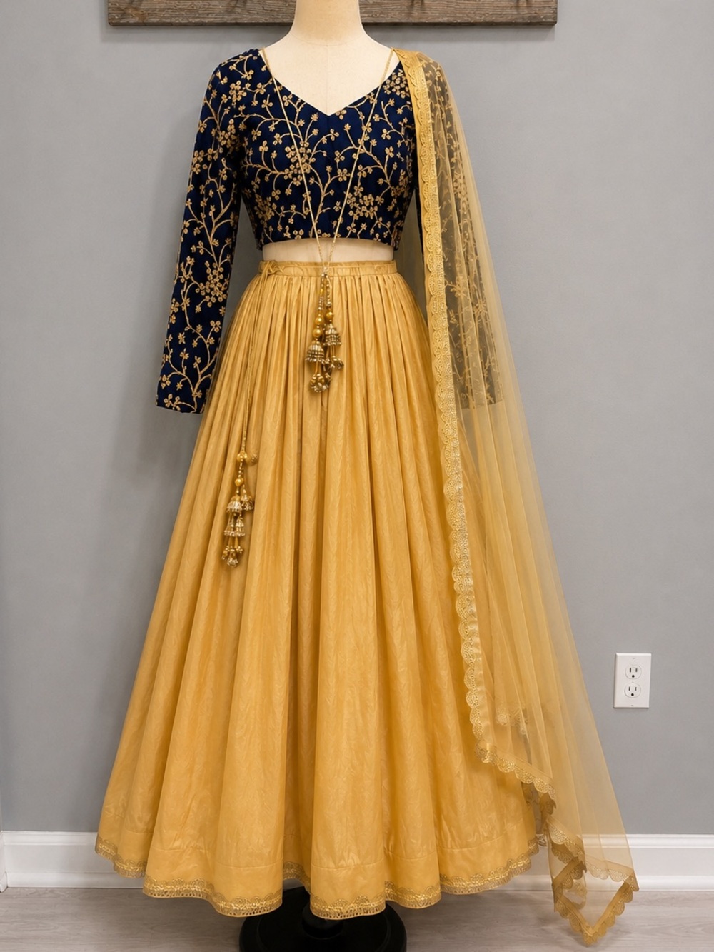 Ready to Wear Navy Blue and Gold Lengha